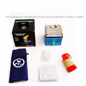 Fire Generator Electric Stove Folding Broiler Wood Stove Camping (Color: Blue)